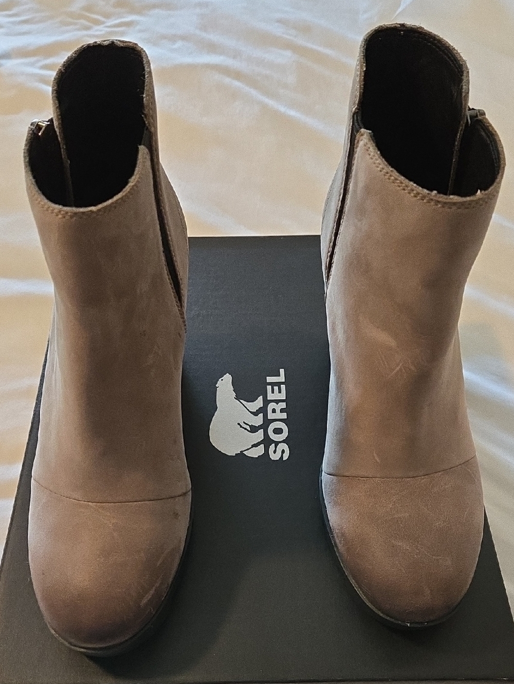 Sorel Taupe Suede Joan Uptown Zip Ankle Bootie - Waterproof.